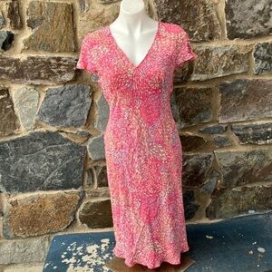 Boden Pink Floral Chiffon Dress with V-Neck Size 12R